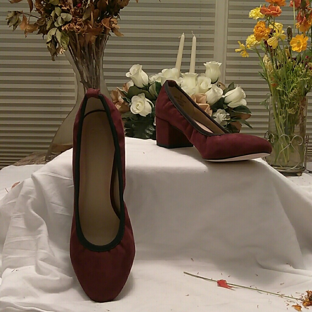 Asos slip on heel in burgundy.